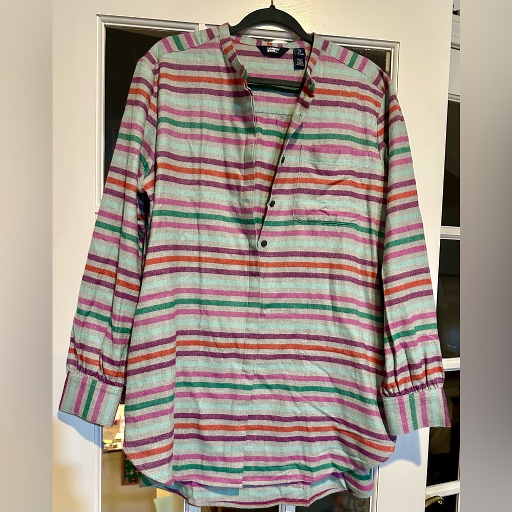 Lands' End Flannel Striped Shirt Tunic